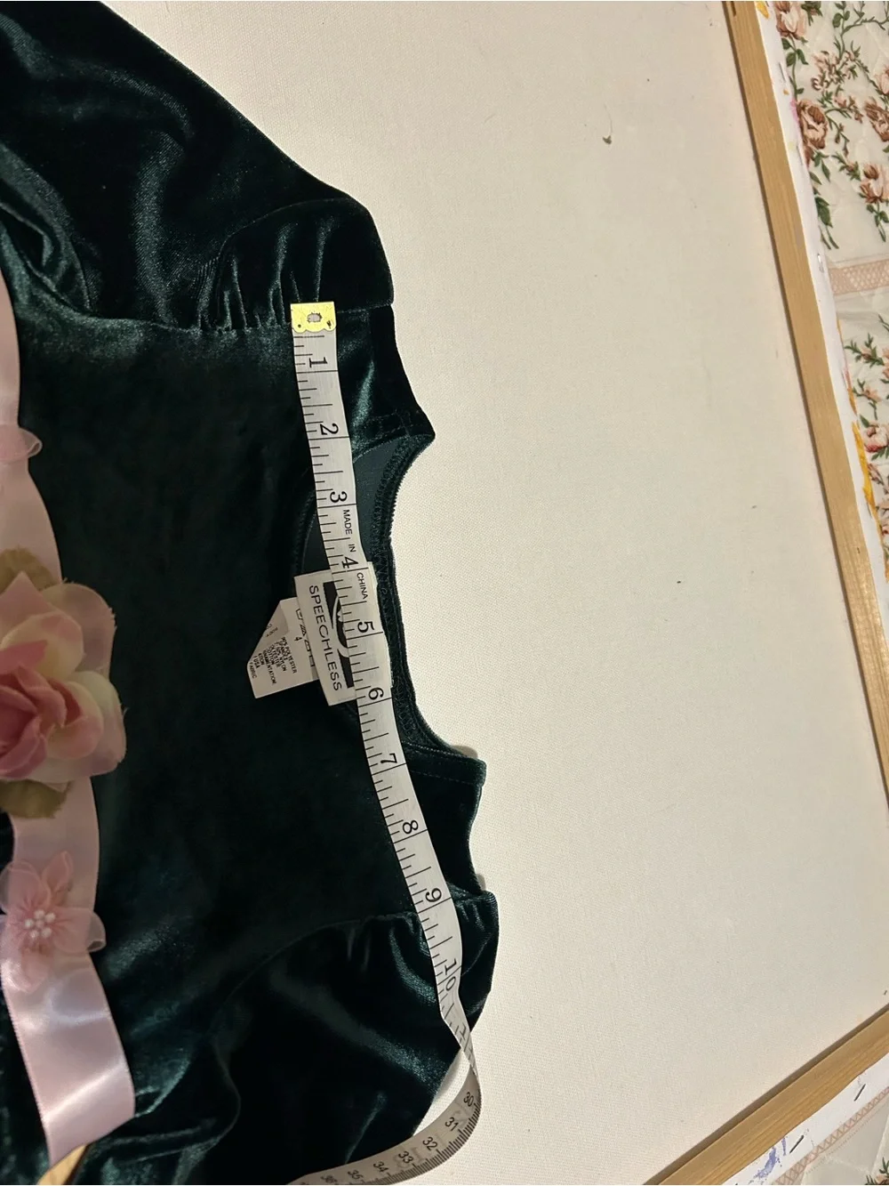 Classic Green Velvet Girls' Dress with Pink Rose Sash